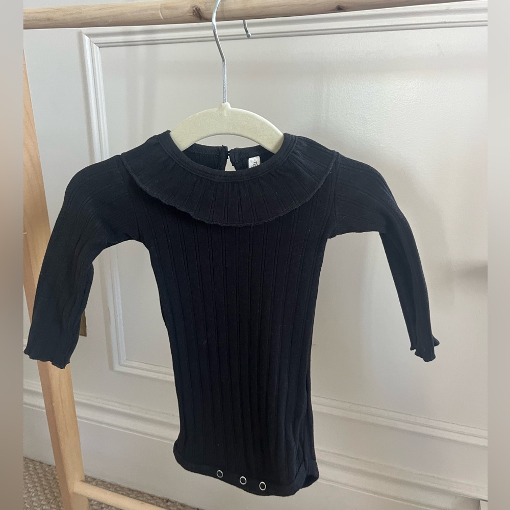 Rylee + Cru black ruffle collar onesie